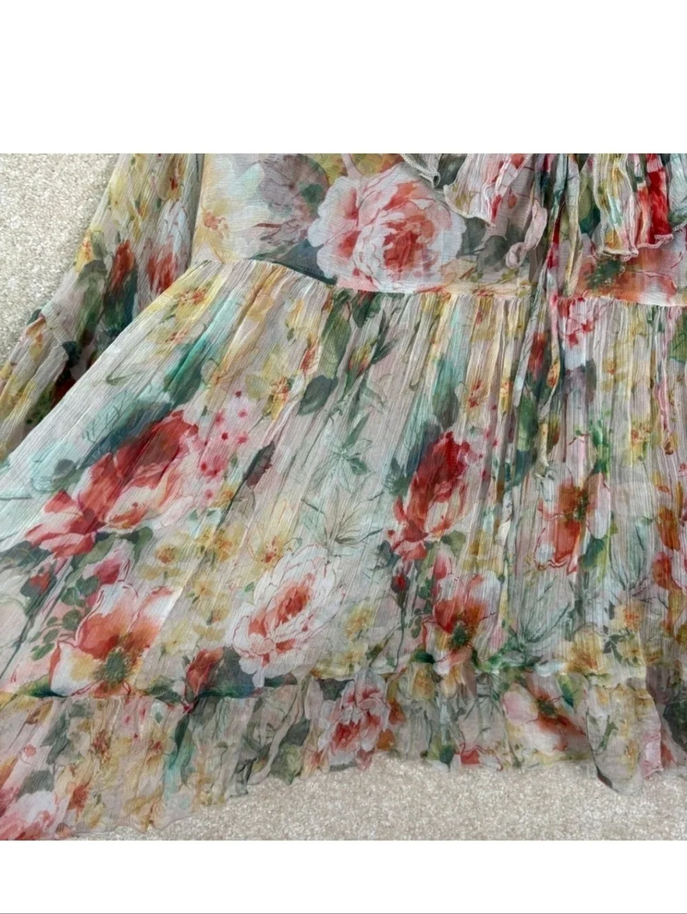 JOHNNY WAS Aria Silk Flowy Whimsigoth Semi-sheer Abstract Pastel Floral Blouse